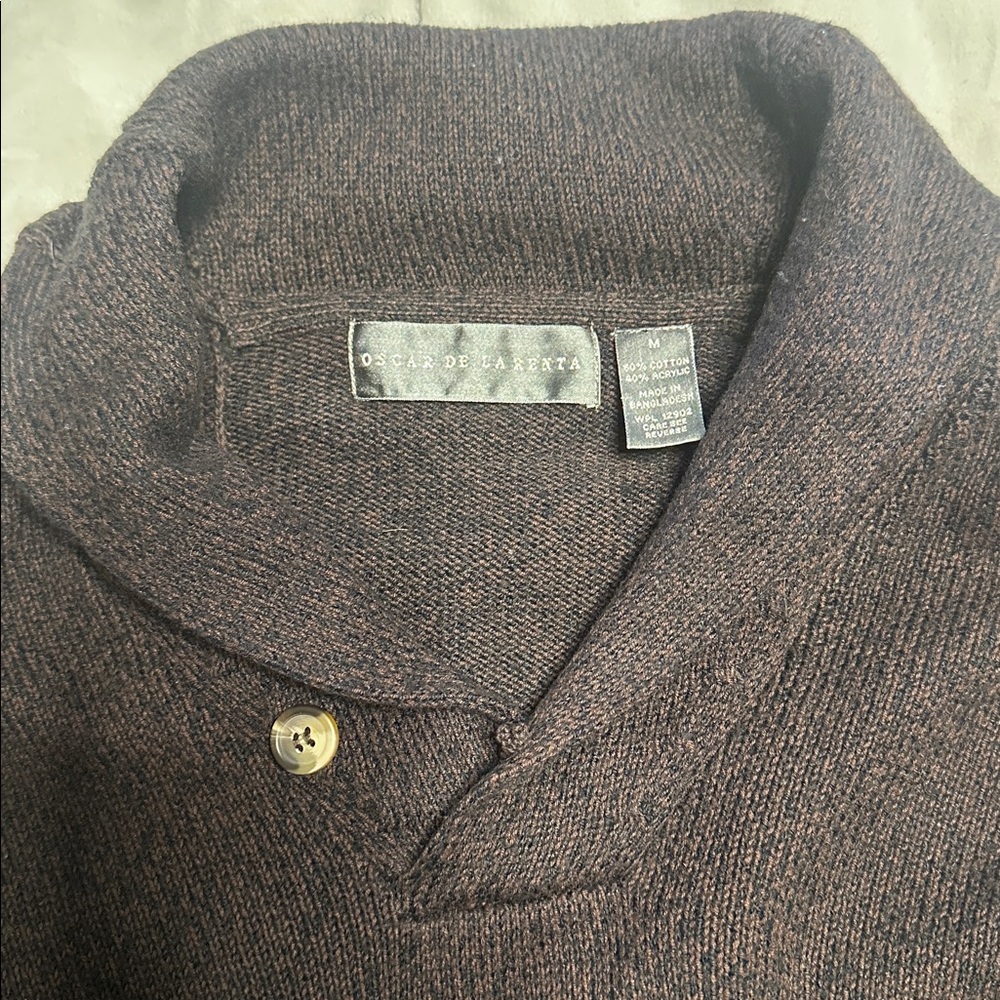 Oscar de la Renta Men's M brown/black button Cable Knit Sweater